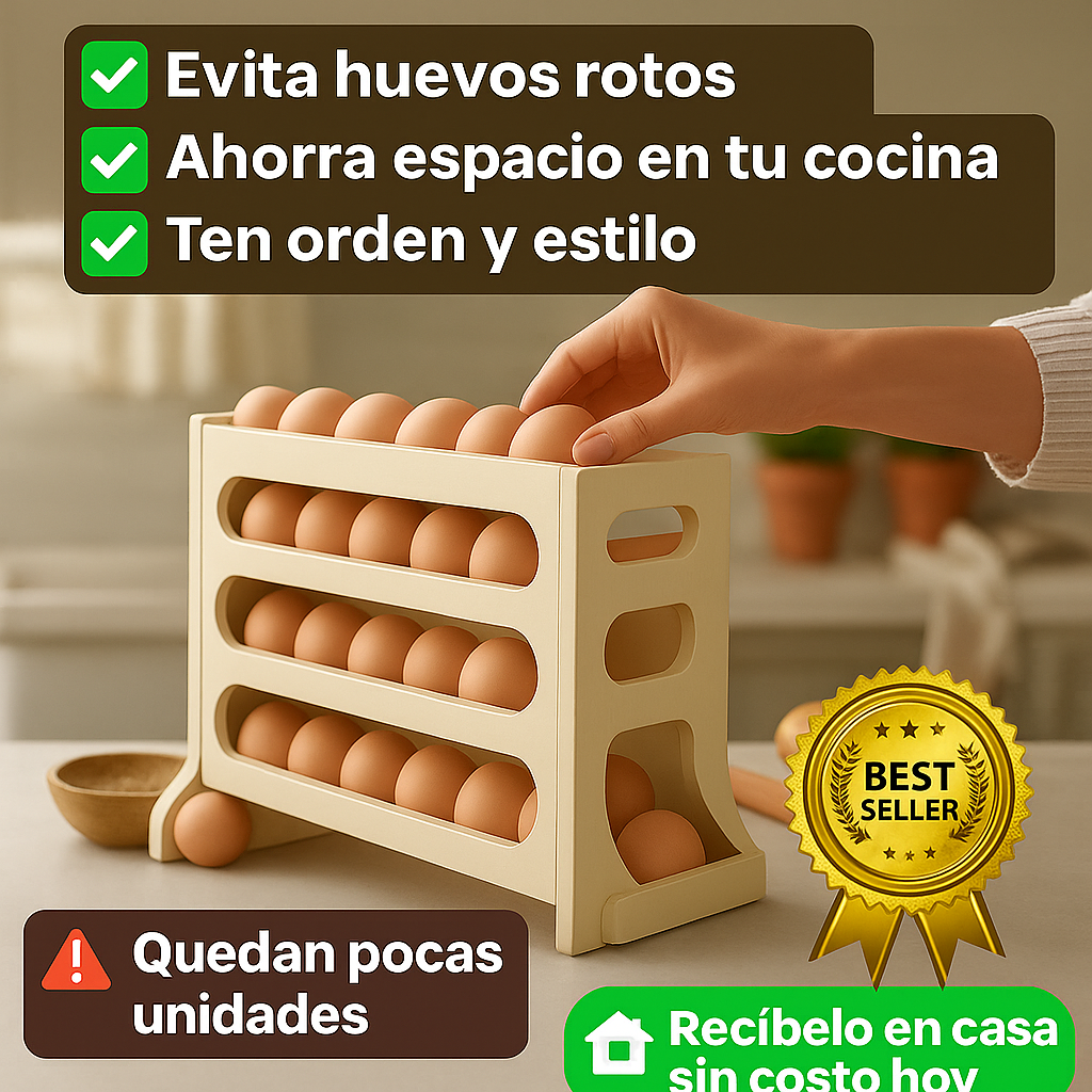 🥚✨ Dispensador de Huevos 4 Niveles — Ahorra espacio