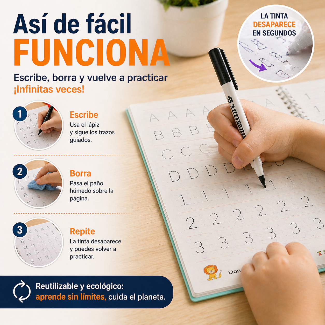 📚Set 4 Cuadernos Mágicos Caligrafia Montessori ✍️ — La Forma Más Divertida de Mejorar la Escritura✨