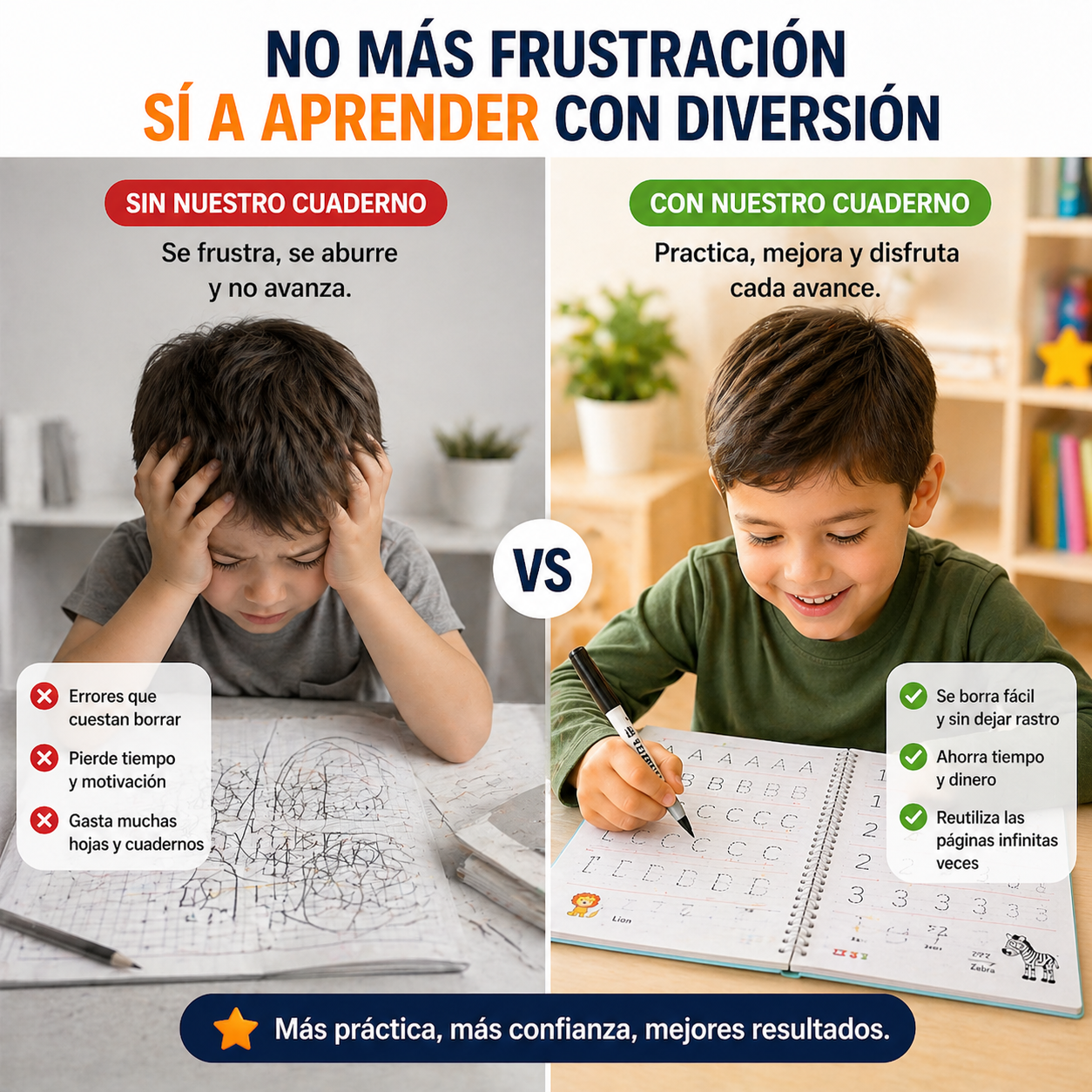 📚Set 4 Cuadernos Mágicos Caligrafia Montessori ✍️ — La Forma Más Divertida de Mejorar la Escritura✨