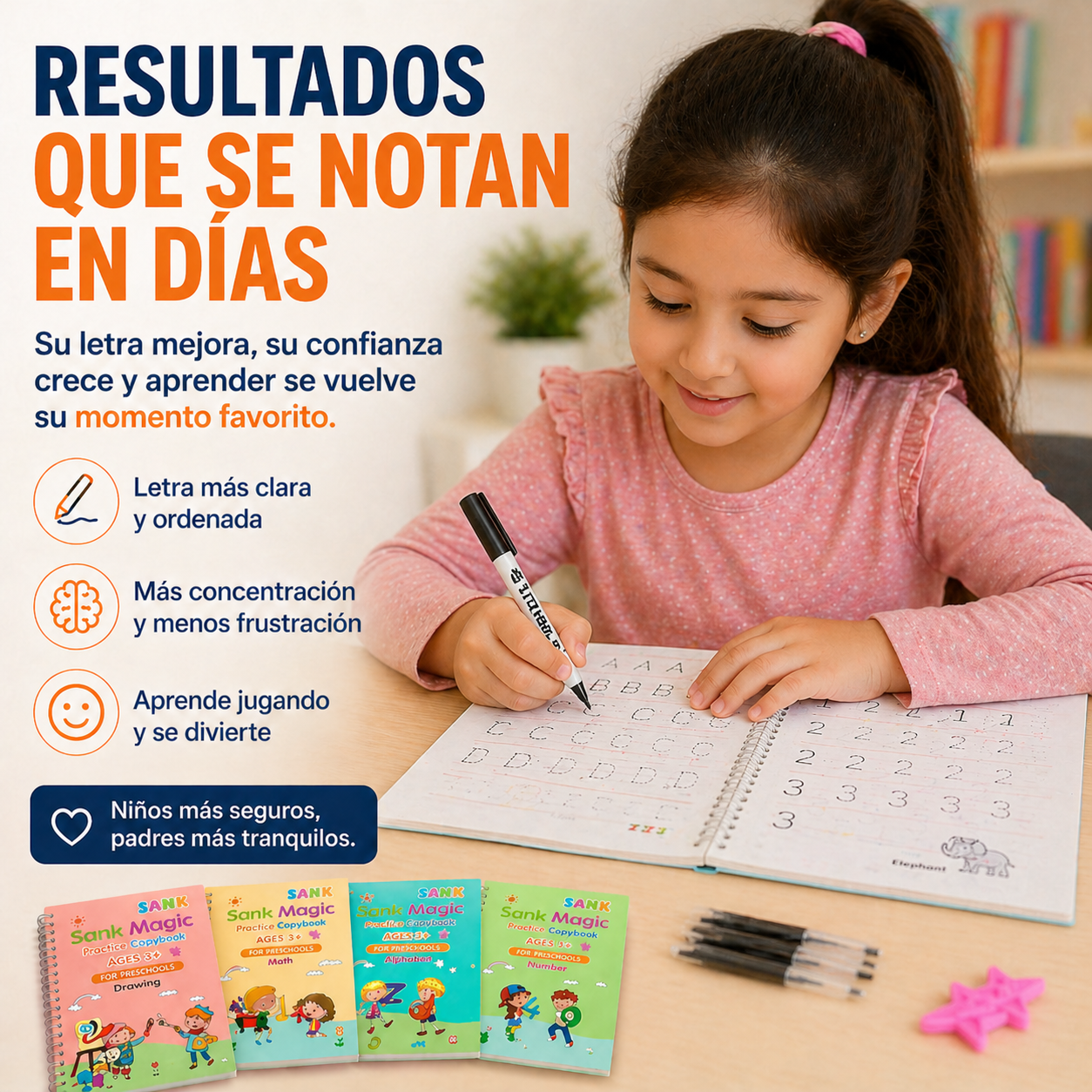 📚Set 4 Cuadernos Mágicos Caligrafia Montessori ✍️ — La Forma Más Divertida de Mejorar la Escritura✨