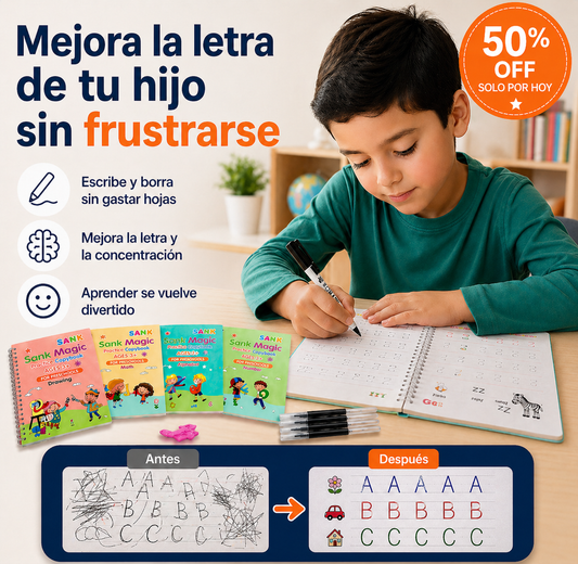 📚Set 4 Cuadernos Mágicos Caligrafia Montessori ✍️ — La Forma Más Divertida de Mejorar la Escritura✨