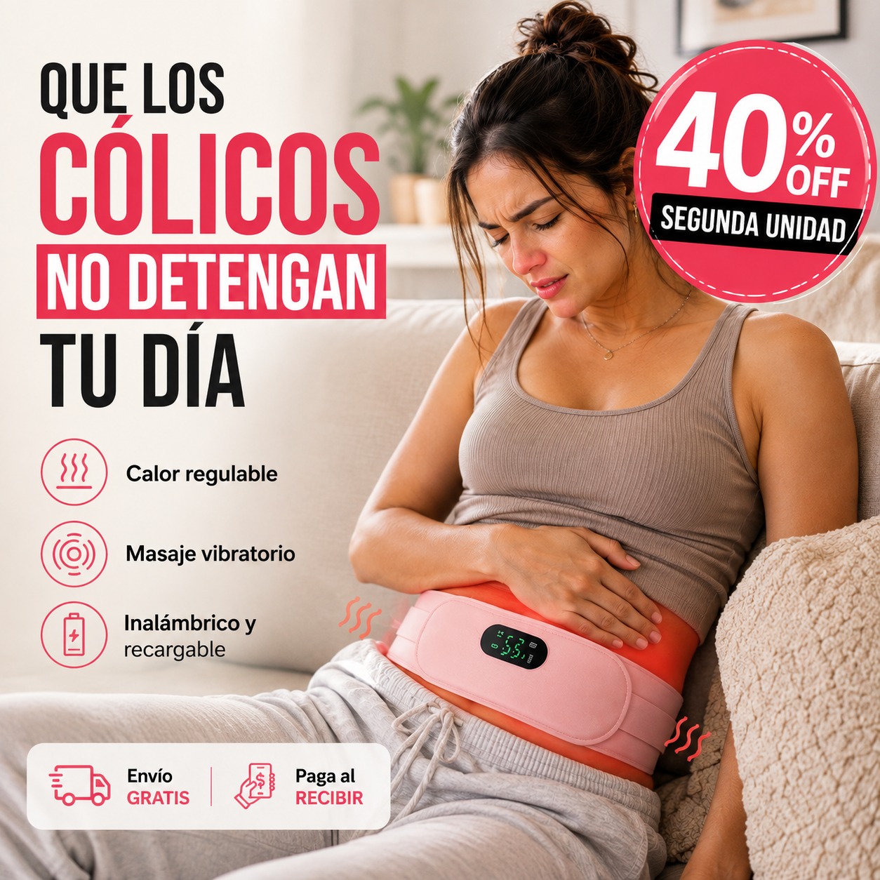 🌸 Cinturón Menstrual LunaCalm™ — Calor y Masaje para Seguir con tu Día
