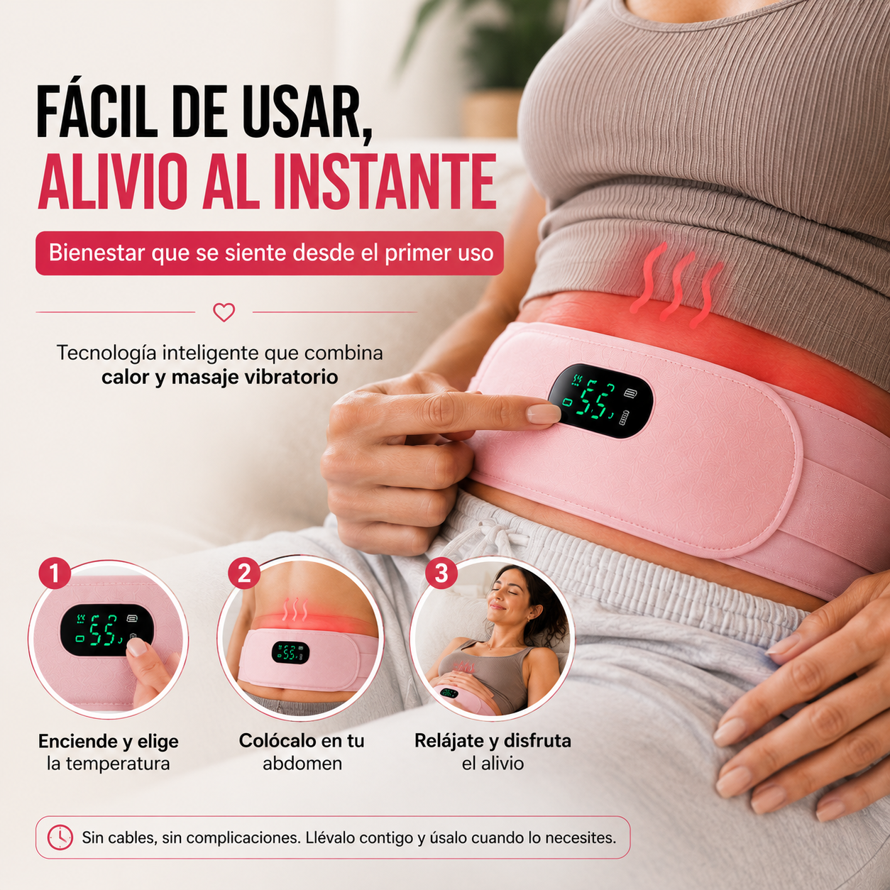 🌸 Cinturón Menstrual LunaCalm™ — Calor y Masaje para Seguir con tu Día