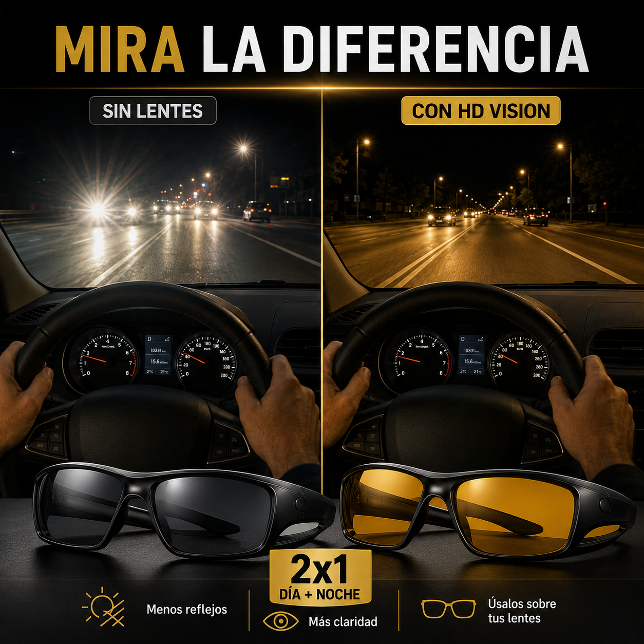 🚘 HD Drive 2x1 — Más claridad y menos reflejos de día y noche